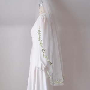 leaf embroidery wedding veil, leaves & ferns bridal veil, leaf greenery embroidery wedding veil