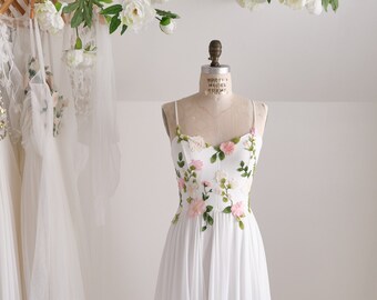 colourful fairytale wedding dress / customizable colours rose garden floral embroidery wedding dress / pretty boho wedding gown