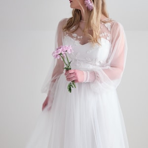 Amoret wedding dress, bishop sleeve wedding dress, tulle wedding dress, fairytale wedding dress, floral, romantic wedding dress