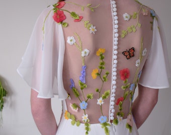 The Dayflower dress, floral embroidery wedding dress, garden bridal gown, boho whimsical garden wedding