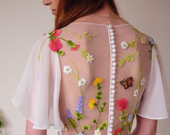 Floral Embroidery Wedding Dress: Whimsical Garden Flower Design