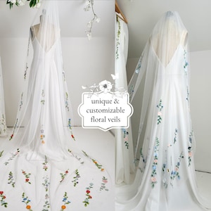 Floral veil, Dayflower veil, embroidery veil, wedding veil