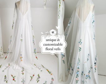 Floral veil, Dayflower veil, embroidery veil, wedding veil