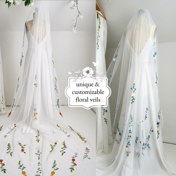 Floral veil, Dayflower veil, embroidery veil, wedding veil