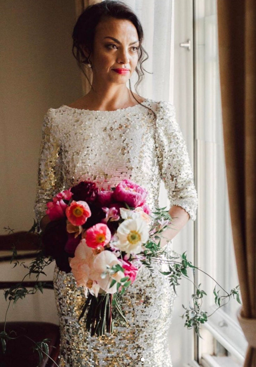 Gold Sequin Wedding Gown Daystar Dress Sequin Wedding Dress - Etsy UK