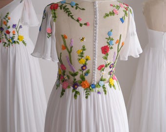 Dayflower Customizable Floral Embroidery Wedding Dress | Custom Style,  Flowers & Colours