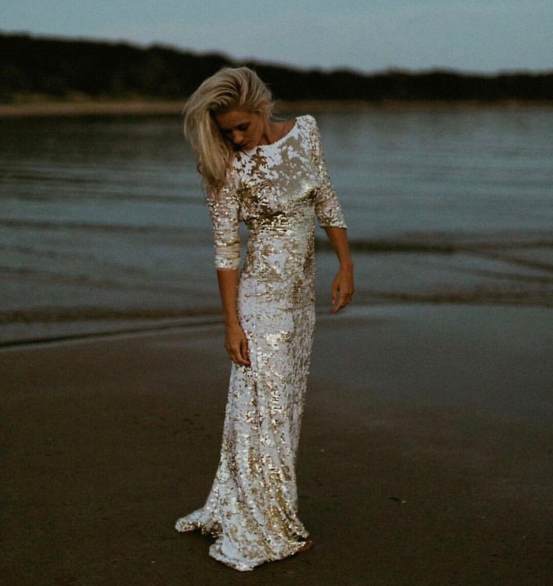 Gold Sequin Wedding Gown Daystar Dress Sequin Wedding Dress - Etsy UK