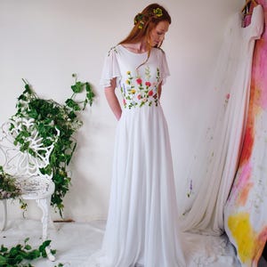 Floral embroidery wedding dress for a unique and unforgettable whimsical wildflower and garden flower wedding with customizable design