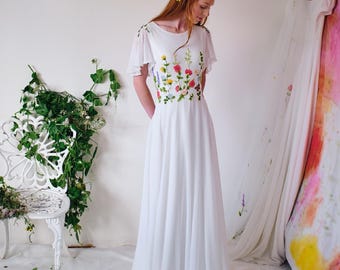 Floral Embroidery Wedding Dress: Custom Whimsical Garden Gown