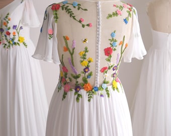 Dayflower Customizable Floral Embroidery Wedding Dress | Custom Style,  Flowers & Colours