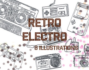 Retro_electro digistamp. Illustration. Punk. Vintage. Gameboy. 80' , game. Original. Hobonichi. Planer. Stamp. Punk.