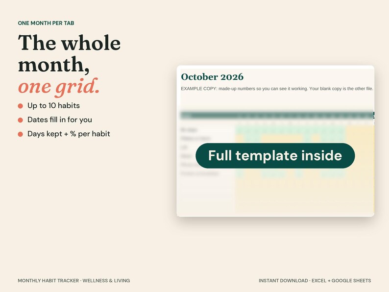2027 Habit Tracker Spreadsheet, 12-Month Grid, Excel Google Sheets (Digital Download) image 3