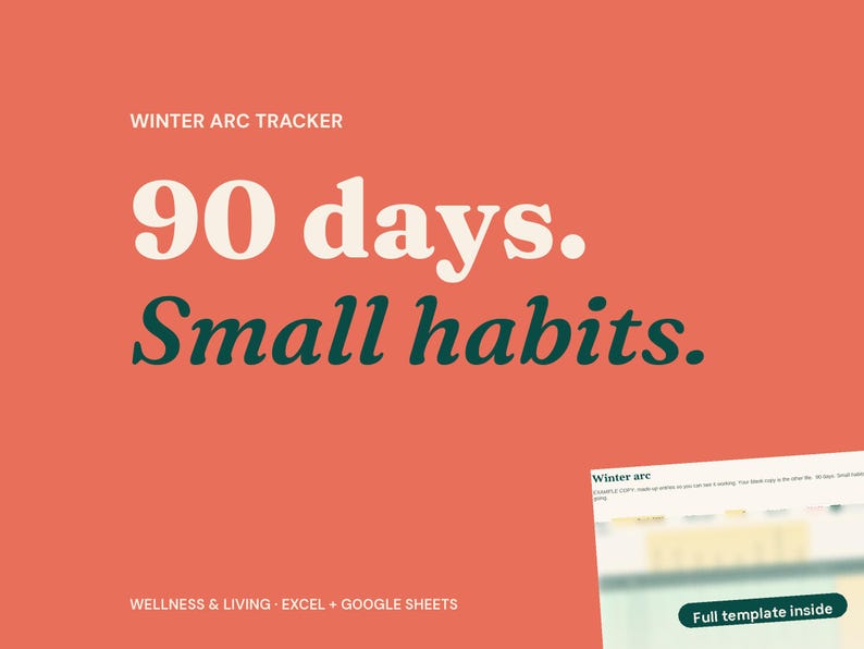 90-Day Winter Arc Tracker, Habit & Workout Planner (Excel + Google Sheets) image 1