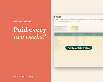 Biweekly Budget Spreadsheet, 26 Paycheck Planner, Bill & Savings Tracker (Excel/Google Sheets)