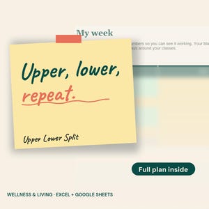 4-Day Upper/Lower Split Workout Plan, Strength Training Tracker (Excel/Google Sheets)