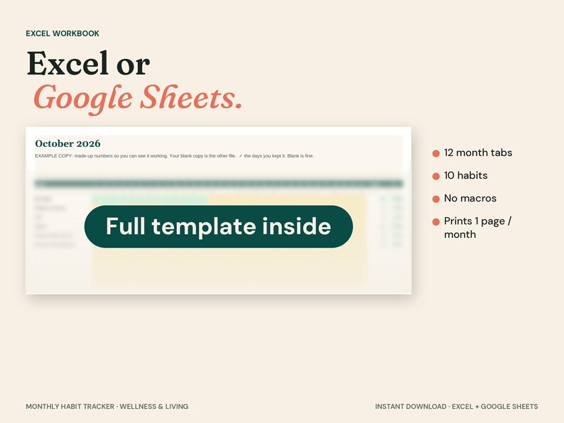 2027 Habit Tracker Spreadsheet, 12-Month Grid, Excel Google Sheets (Digital Download) image 6