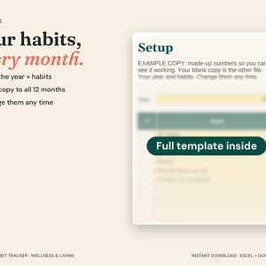 2027 Habit Tracker Spreadsheet, 12-Month Grid, Excel Google Sheets (Digital Download) image 4