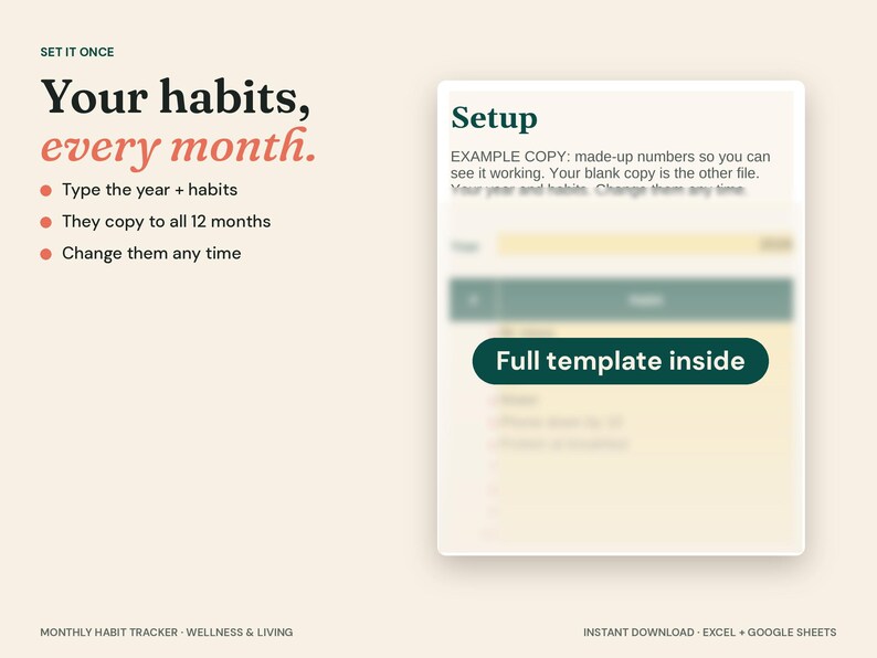 2027 Habit Tracker Spreadsheet, 12-Month Grid, Excel Google Sheets (Digital Download) image 4
