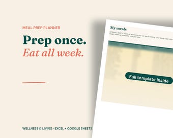 Weekly Meal Prep Planner, High Protein Grocery List (Excel/Google Sheets)