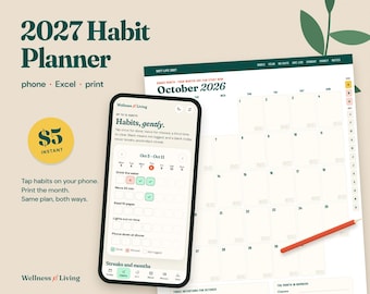 2027 Habit Tracker Planner, Winter Arc Digital Planner, Phone App + Excel + Printable PDF