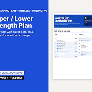 Plan de entrenamiento de gimnasio de 4 días para mujeres, programa dividido de tren superior e inferior con superseries, PDF + interactivo