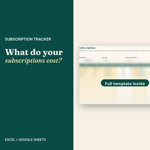 Subscription Tracker Spreadsheet, Monthly Bills, Streaming Cancel List (Excel + Google Sheets)