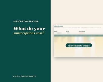Subscription Tracker Spreadsheet, Monthly Bills, Streaming Cancel List (Excel + Google Sheets)