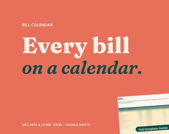 Monthly Bill Calendar Spreadsheet, Excel Google Sheets Tracker (Digital Download)