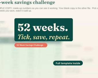 52-Week Savings Challenge Tracker, Excel Google Sheets Template (3 Styles)