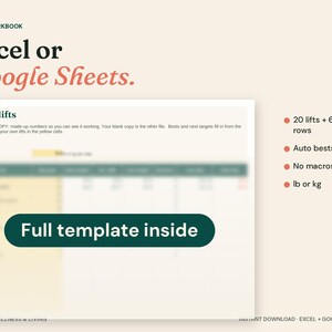 漸進的負荷トレーニングトラッカー、ジムログテンプレート（Excel + Googleスプレッドシート） 画像 6