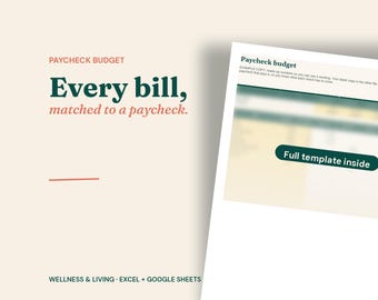 Paycheck Budget Spreadsheet, Bill Tracker, Excel Google Sheets Template (Digital Download)