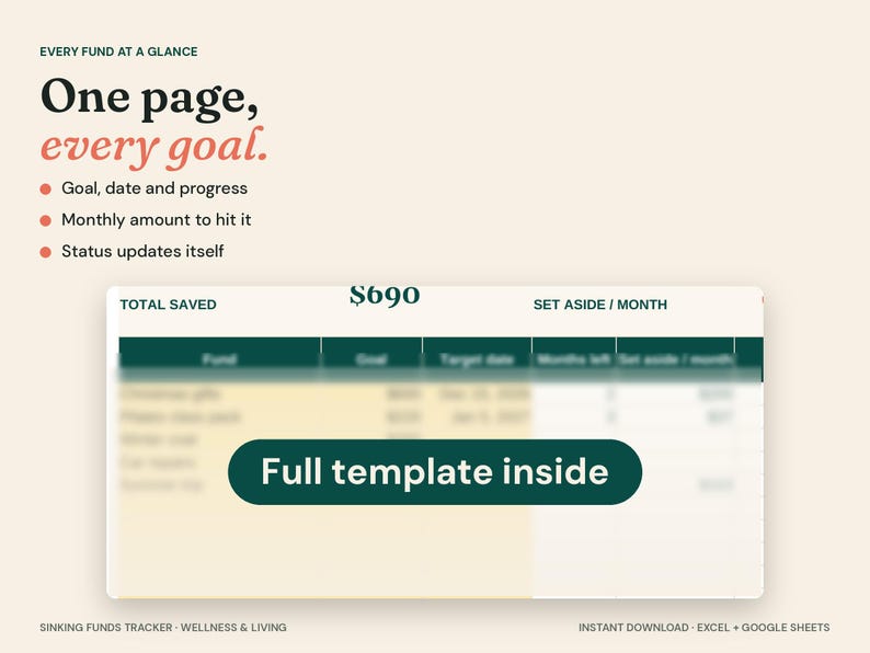 Sinking Funds Tracker Spreadsheet, Savings Goal Planner (Excel + Google Sheets) image 3