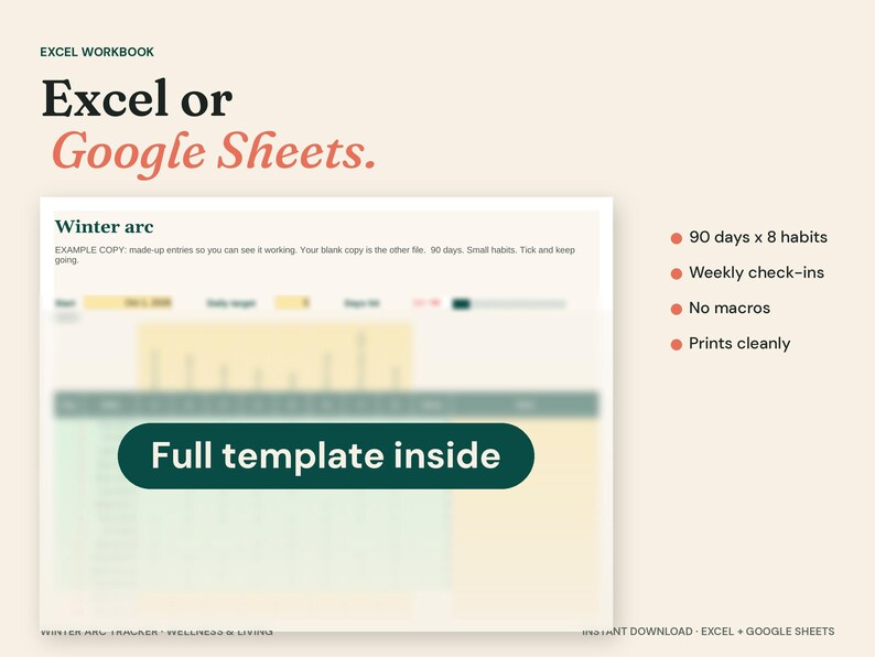 90-Day Winter Arc Tracker, Habit & Workout Planner (Excel + Google Sheets) image 6