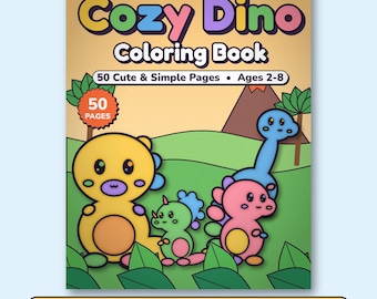 Cozy Dino Coloring Book for Kids Ages 2-8, 50 Simple Pages (PDF)