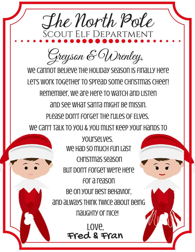 Elf Return Letter Elf Arrival Letter Elves Coming Back Letter Returning