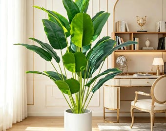 Planta artificial de ave del paraíso, árbol de hojas de plátano artificiales, follaje tropical artificial para el suelo, decoración moderna para sala de estar, oficina o patio.