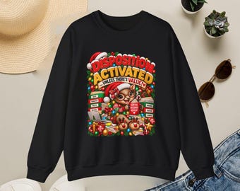 Sudadera navideña con el mensaje "Disposición activada", regalo divertido para gerentes de disco, suéter navideño de armadillo, fiesta de oficina.