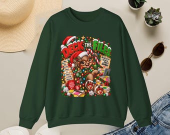 Sudadera navideña "Deck the Files", regalo divertido para gerentes de disco, suéter navideño de armadillo, regalo para fiestas de oficina.