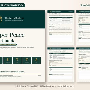 Paper Peace Workbook, Printable Paper Organizing Workbook, Fillable PDF, Home Filing System Practice, Declutter Paperwork Guide afbeelding 1