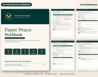 Paper Peace Workbook, Printable Paper Organizing Workbook, Fillable PDF, Home Filing System Practice, Declutter Paperwork Guide