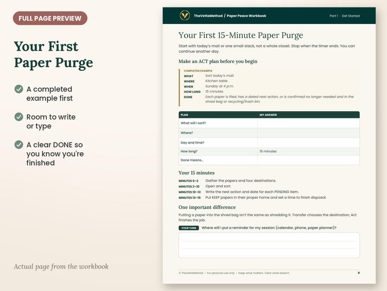 Paper Peace Workbook, Printable Paper Organizing Workbook, Fillable PDF, Home Filing System Practice, Declutter Paperwork Guide afbeelding 4