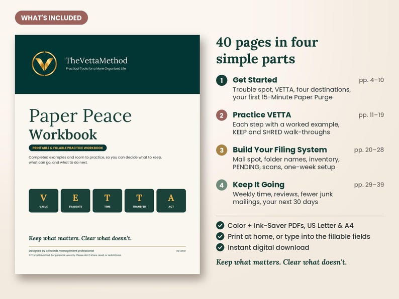 Paper Peace Workbook, Printable Paper Organizing Workbook, Fillable PDF, Home Filing System Practice, Declutter Paperwork Guide afbeelding 7