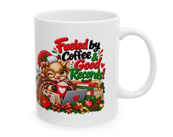 Christmas Armadillo Coffee Mug, Fueled by Coffee & Good Records, Teacher Gift