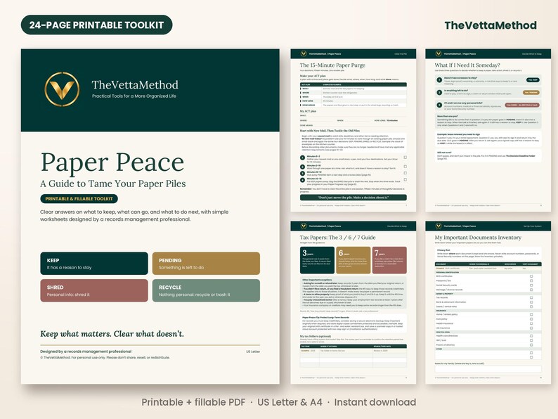 Paper Peace: 24-Page Printable Filing System Toolkit (Digital Download) afbeelding 1