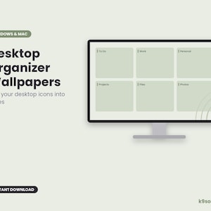 Desktop Organizer Wallpaper, Folder Zones, Windows Mac (Digital Download)