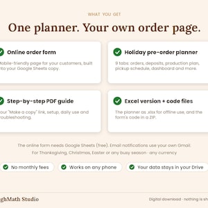 What you get: online order form, holiday planner, PDF guide, Excel version and code files