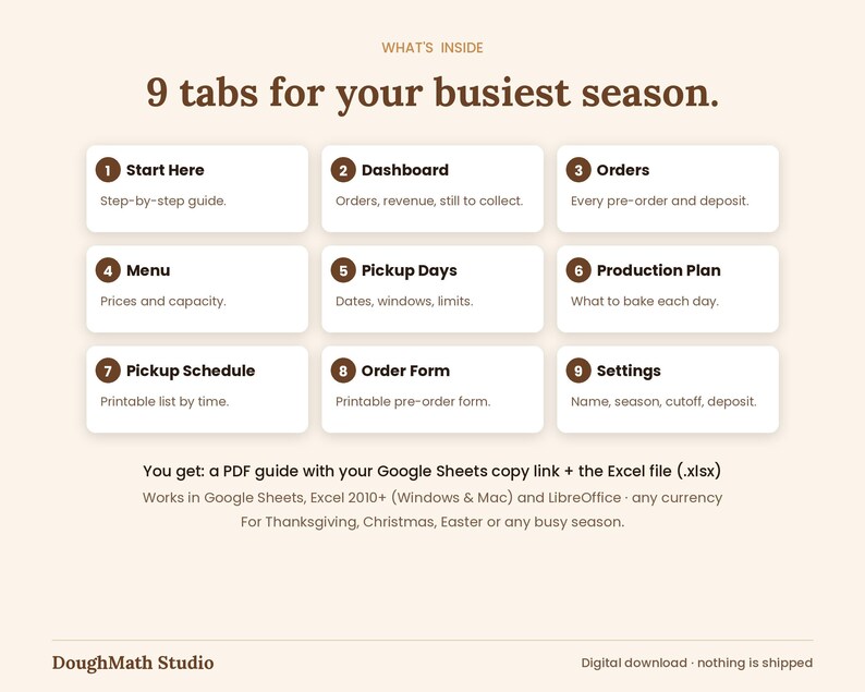 What's inside: the 9 tabs of the holiday pre-order planner and the files you receive