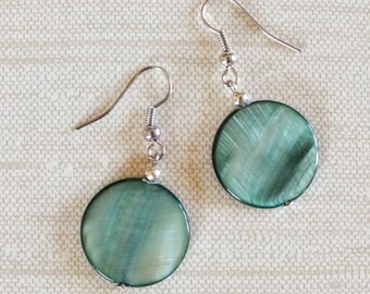 Teal Dyed Mother of Pearl Shell Earrings
