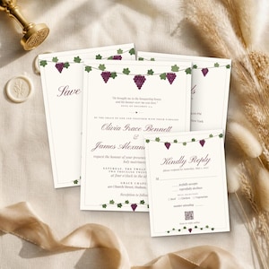 Christian Grapevine Vineyard Wedding Invitation Suite, Edit in Browser, Save the Date RSVP Details Thank You Card, Printable 5x7