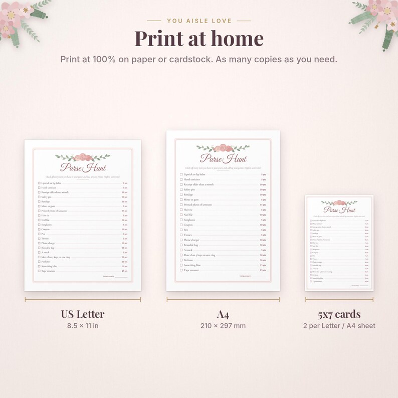 Möhippa-lek: Handväskajakt och telefoninnehåll, salviagrönt, rodnande blommor (PDF-nedladdning) bild 6